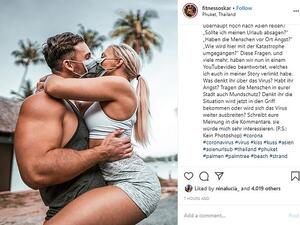German influencer Fitness Oskar shared a photo with his girlfriend's legs tightly wrapped around his waist on Friday. (Instagram )