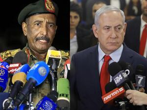 Abdel Fattah al-Burhan, the chairman of Sudan's ruling council and Israeli Prime Minister Benjamin Netanyahu (AFP)