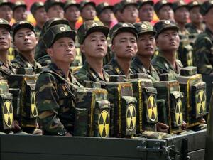 North Korean soldiers parade in Pyongyang, North Korea. (AFP)