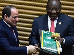 South African President Cyril Ramaphosa takes over as AU chair from Egyptian President Abdul Fattah al-Sisi. (AFP)
