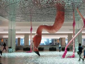 Sculpture of a pink flamingo (Twitter)