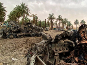 Damaged military vehicles in the aftermath of US military air strikes targeting pro-Iranian militias in Iraq (AFP File Photo)
