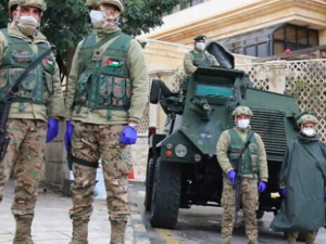 Jordanian soldiers in the capital Amman on March 18, 2020, as Jordan takes measures to fight the spread of the coronavirus COVID-19. (Khalil Mazraawi/AFP)