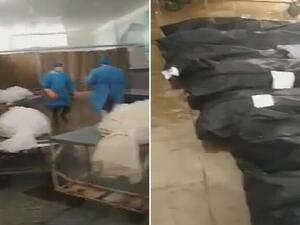  أكياس الجثث لأشخاص قيل إنهم ضحايا فيروس كورونا في مستشفى إيراني