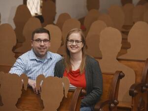 The wedding "guests" included cutouts tall and short, young and old, with long hair, short hair and ponytails (Twitter)