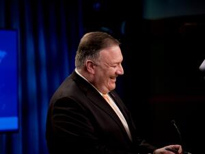 US Secretary of State Mike Pompeo speaks at a news conference on March 31, 2020, in Washington, DC. The US on Tuesday called on Venezuela's Juan Guaido to renounce his claim to the presidency at least temporarily as it recalibrated its strategy to oust leader Nicolas Maduro. Andrew Harnik / POOL / AFP