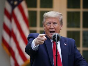 US President Donald Trump speaks during the daily briefing on the novel coronavirus, which causes COVID-19, in the Rose Garden of the White House on April 14, 2020, in Washington, DC. MANDEL NGAN / AFP