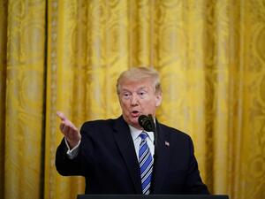 US President Donald Trump speaks in the East Room of the White House in Washington, DC, on April 28, 2020. Trump spoke about supporting small businesses during the coronavirus pandemic through the Paycheck Protection Program. MANDEL NGAN / AFP