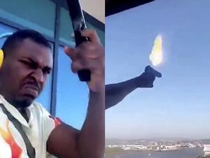 The man in question appears to have filmed himself letting off shots on the top of the balcony. ()Snapchat