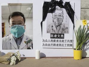 In this file photo a memorial for Dr Li Wenliang, who was the whistleblower of the Coronavirus, Covid-19, that originated in Wuhan, China and caused the doctor's death in that city, is pictured outside the UCLA campus in Westwood, California, on February 15, 2020. US lawmakers on May 7, 2020 proposed renaming the street in front of China's embassy after the late Wuhan doctor punished after warning about the new coronavirus, a step sure to outrage Beijing. The measure would rechristen the section of the Wash