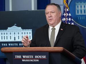 In this file photo taken on April 08, 2020 US Secretary of States Mike Pompeo speaks during the daily briefing on the novel coronavirus, COVID-19, in the Brady Briefing Room at the White House in Washington, DC. (AFP/File)