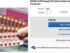 One seller from Portugal is selling four triple boxes of the contraceptive Diane-35 which is a contraceptive pill used for acne or excessive hair growth. (eBay)