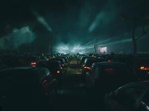 Drive-through raving: Cars sit in Club Index's car park as people inside listen and dance along to DJ Devin Wilds drive-through DJ set in Germany. (Devin Wild)