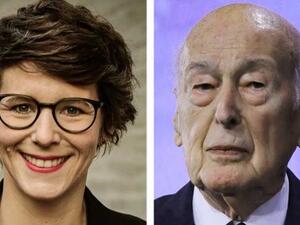 الرئيس الفرنسي الأسبق فاليري جيسكار ديستان والصحافية الألمانية آن-كاترين ستراك (37عاماً) 