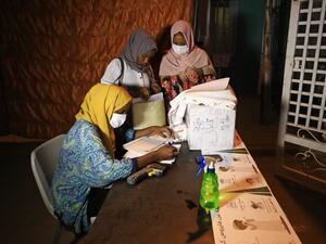 Volunteer pharmacists, wearing protective masks, work at a small treatment centre set up by locals in the Shambat district of northern Khartoum on June 18, 2020, amid acute shortage of medicine as Sudan fights to control the spread of COVID-19 coronavirus. As it battles mounting coronavirus cases, Sudan is grappling with acute scarcity of essential medications amid growing economic woes largely blamed on policies of ousted president Omar al-Bashir. Health care providers have recently reported pervasive shor