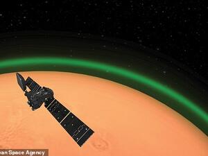 The green glow forms when sunlight combines with atoms and air molecules. (European Space Agency)