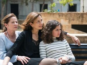 Clemence Sabbagh, left, Rim Turki and Paloma Vauthier in a scene from Joana Hadjithomas and Khalil Joreige’s new feature ‘Memory Box.’ (Twiter)