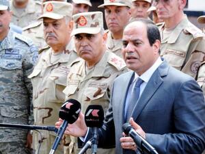  Egyptian President Abdel Fattah al-Sisi giving a statement in Cairo after meeting with the Supreme Council of the Armed Forces on April 4, 2015. Photo: AFP