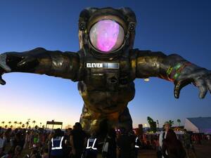 Overview Effect, the astronaut sculpture by Poetic Kinetics, roams around the opening day of the Coachella Valley Music and Arts Festival (Credit: Valerie Macon/AFP/Getty Images)