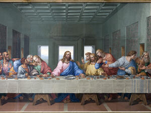 Mosaic of Last supper of Jesus by Giacomo Raffaelli in the Minoriten church from year 1816 as copy of Leonardo da Vinci work on January 15. 2013 in Vienna  (Shutterstock)	