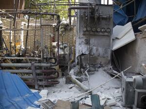 A picture taken on July 7, 2020, shows the site of an explosion at an oxygen factory in town of Baqershahr, south of the capital Tehran. An explosion killed two people before dawn at a factory south of Iran's capital, state media reported, blaming human error for the latest in a string of blasts in the Islamic republic. Mehdi KHANLARI / FARS NEWS / AFP
