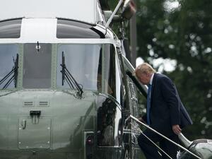 US President Donald Trump departs aboard Marine One after visiting Walter Reed National Military Medical Center in Bethesda, Maryland on July 11, 2020. Alex Edelman / AFP