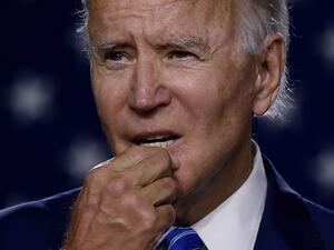 Democratic presidential candidate and former Vice President Joe Biden speaks at a "Build Back Better" Clean Energy event on July 14, 2020 at the Chase Center in Wilmington, Delaware. Olivier DOULIERY / AFP