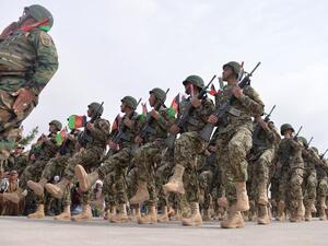Afghan National Army soldiers march during a ceremony in a military base in the Guzara district of Herat province on Feb. 28, 2019. (AFP) Afghan National Army soldiers march during a ceremony in a military base in the Guzara district of Herat province on Feb. 28, 2019. (AFP)