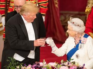 President Trump and Queen Elizabeth II shared a toast during his official visit to the United Kingdom. (DOMINIC LIPINSKI/AFP/Getty Images)