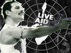 The 16 hour performance of the world's top bands and singers then; Queen, Led Zeppelin, Paul McCartney, Neil Young, Brian Adams, David Bowie, Sade and others raised over $50 million