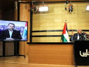 الرجوب والعاروري في المؤتمر الصحفي