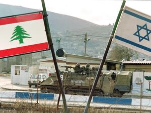 Picture taken on February 10, 1991 at Mansoura showing Israeli backed South Lebanese Army (SLA) soldiers on an armoured vehicle during the Lebanon War. Patrick BAZ / AFP