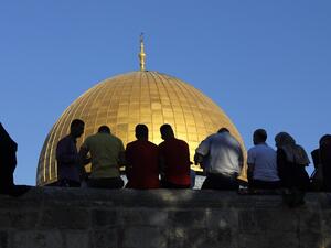 Palestinian Muslim worshippers gather at the al-Aqsa Mosque compound in Jerusalem's old city on the first day of Eid al-Adha on July 31, 2020. Eid al-Adha (the Festival of Sacrifice) is celebrated throughout the Muslim world as a commemoration of Abraham's willingness to sacrifice his son for God, and cows, camels, goats and sheep are traditionally slaughtered on the holiest day AHMAD GHARABLI / AFP