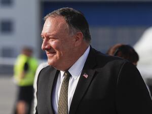 US Secretary of State Mike Pompeo arrives at the airport in Prague on August 11, 2020. US Secretary of State Mike Pompeo is in the Czech Republic starting of of a four-nation tour of Europe. Petr David Josek / POOL / AFP