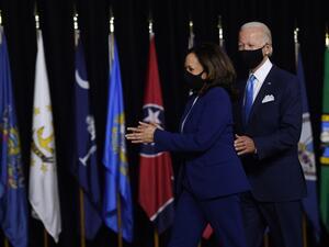 Democratic presidential nominee and former US Vice President Joe Biden (L) and vice presidential running mate, US Senator Kamala Harris, arrive to conduct their first press conference together in Wilmington, Delaware, on August 12, 2020. Olivier DOULIERY / AFP Democratic presidential nominee and former US Vice President Joe Biden (L) and vice presidential running mate, US Senator Kamala Harris, arrive to conduct their first press conference together in Wilmington, Delaware, on August 12, 2020. Olivier DOULIERY / AFP