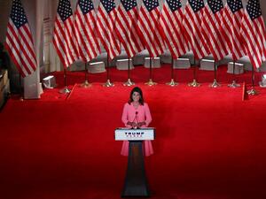 Former Ambassador to the United Nations Nikki Haley speaks during the first day of the Republican convention at the Mellon auditorium on August 24, 2020 in Washington, DC Olivier DOULIERY / AFP