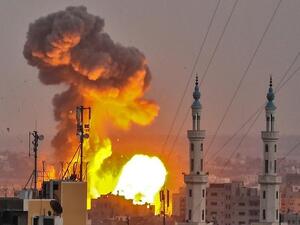 A picture taken on July 20, 2018 shows a fireball exploding in Gaza City during Israeli bombardment. (AFP)