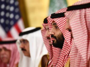 Saudi Crown Prince Mohammed bin Salman attends a working breakfast with the U.S. president during the G20 Summit on June 29, 2019. (Brendan Smialowski/AFP via Getty Images)
