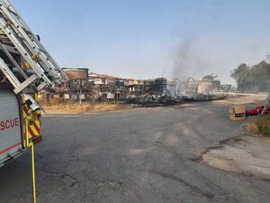 The conflagration is thought to have started when equipment overheated during a manufacturing process at a fibreglass moulding plant. (Twitter)