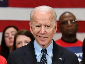 US Democratic presidential candidate Joe Biden speaks during a campaign stop in Ohio on 10 March (AFP)