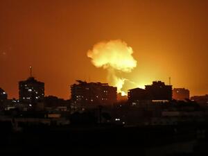 Smoke and flames rise after war planes belonging to the Israeli army carried out airstrikes over Gaza City on August 18, 2020. A rocket was fired on late August 18 from Gaza towards Israel, the army said, hours after the Jewish state warned Hamas it was risking "war" by failing to stop incendiary balloon attacks. The tensions come amid fuel shortages in the Palestinian enclave caused by an Israeli blockade, which has triggered widespread blackouts.  MAHMUD HAMS / AFP
