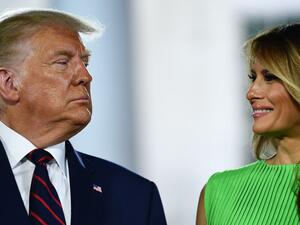 US First Lady Melania Trump smiles to US President Donald Trump atthe conclusion of the final day of the Republican National Convention from the South Lawn of the White House on August 27, 2020 in Washington, DC. Brendan Smialowski / AFP