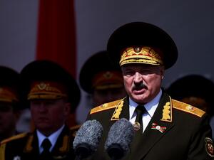 In this file photo taken on May 09, 2020 Belarus' President Alexander Lukashenko gives a speech during a military parade to mark the 75th anniversary of the Soviet Union's victory over Nazi Germany in World War Two, Minsk. Belarusian President Alexander Lukashenko on September 8, 2020 suggested that Russia would be next if his regime falls in the face of a wave of mass demonstrations. "You know what we concluded with the Russian establishment and leadership? If Belarus falls, Russia will be next," state new