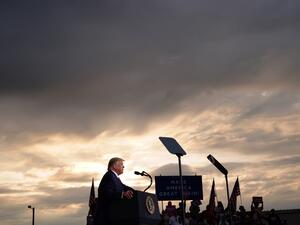 US President Donald Trump addresses supporters during a campaign rally at Smith-Reynolds Regional Airport in Winston-Salem, North Carolina on September 8, 2020. MANDEL NGAN / AFP