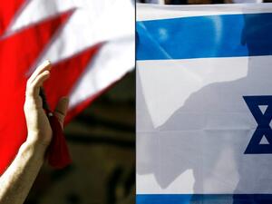 This combination of pictures created on September 11, 2020 shows a Bahraini man waving a national flag (L) in the capital Manama on March 22, 2011, and an Israeli man holding his country's national flag on January 24, 2017. US President and Israel premier announced on September 11, 2020, a normalisation deal between Bahrain and Israel. JACK GUEZ, JOSEPH EID / AFP