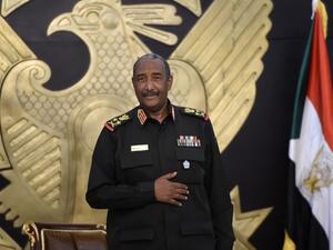 Lieutenant-General Abdel Fattah Abdelrahman al-Burhan, Sudan’s Head of Transitional Military Council meets with Bahraini aid officials (not seen) are pictured in Sudan capital Khartoum on September 15, 2020. Mazen Mahdi / AFP