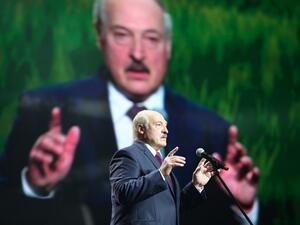 Belarusian President Alexander Lukashenko speaks at the forum of Union of Women in Minsk on September 17, 2020. Lukashenko has faced huge protests against his rule since the disputed ballot and widespread condemnation from the international community for a brutal crackdown on demonstrators by his security forces. TUT.BY / AFP
