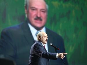 In this file photo taken on September 17, 2020 Belarusian President Alexander Lukashenko delivers a speech at the forum of Union of Women in Minsk. Belarusian President Alexander Lukashenko has been sworn in for a sixth term at a secret ceremony held with no prior announcement, the Belta state news agency reported on September 23, 2020. TUT.BY / AFP
