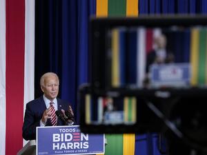 Democratic presidential nominee and former Vice President Joe Biden speaks at a Hispanic heritage event at Osceola Heritage Park on September 15, 2020 in Kissimmee, Florida. National Hispanic Heritage Month in the United States runs from September 15th to October 15th. Drew Angerer/Getty Images/AFP