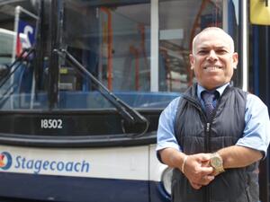 Frank Faeek Hachem works in Chichester, West Sussex, UK, and now holds the record for the shortest bus driver. (Twitter)
